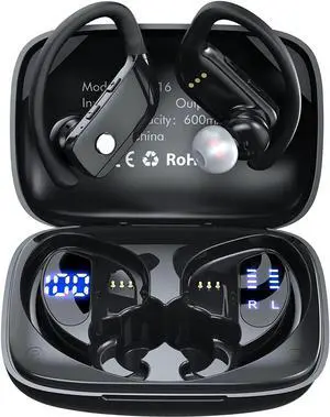 WISDUM Ture Wireless Earbuds, TWS Bluetooth Headphones 48Hrs Play Back Sports Earphones with LED Display Built in Mic Deep Bass Stereo in Ear Waterproof Headset for Workout Gaming Running