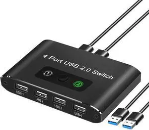 USB 2.0 Switch 2 in 4 Out, KVM USB Switcher 2 Computers Share 4 USB Port Selector Box for Keyboard, Mouse, Printer, U-Disk, One-Button Swapping with 2 USB A Cable Compatible with Mac/Windows/Linux USB 2.0 Switch 2 in 4 Out, KVM USB Switcher 2 Computers Share 4 USB Port Selector Box for Keyboard, Mouse, Printer, U-Disk, One-Button Swapping with 2 USB A Cable Compatible with Mac/Windows/Linux