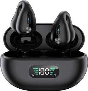 WISDUM True Wireless Earbuds, Ear Clip Headphones, Bluetooth 5.3 Open Ear Sport Earbuds for Smartphones,Air Conduction Headphones, Wireless Headset for Cycling,Running Workout, Running, Driving