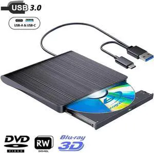 WISDUM  External Bluray DVD Drive,USB 3.0 and Type-C Portable 3D Blu-ray DVD Writer Burner, Slim Optical Blu Ray CD DVD Drive Writer Suitable for Windows XP/7/8/10/11 MacOS for PC,Laptop,Desktop, Mac