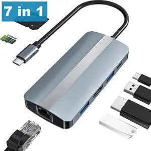WISDUMUSB C Docking Station, 7 in 1 USB C Hub with 4K @30Hz HDMI Adapter, 100Mbps Ethernet LAN RJ45, 100W PD, 2 USB-A & SD TF Card readers, for MacBook Pro/Air M1, Surface Pro and other Type-C devices