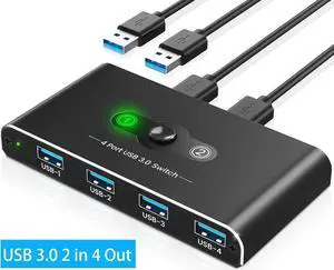 USB 3.0 Switch: This aluminum USB 3.0 switch supports 2 computers to share 4 USB 3.0 peripheral devices, improves productivity, and saves space. Release you from plugging and unplugging USB cables or