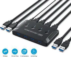 WISDUM 4 Ports USB 3.0 Switch 4 in 4 Out, Premium USB Switcher Computers Sharing 4 USB Devices for Keyboard Mouse Printer Scanner, Peripheral Switcher Box Compatible with Mac/Windows/Linux WISDUM 4 Ports USB 3.0 Switch 4 in 4 Out, Premium USB Switcher Computers Sharing 4 USB Devices for Keyboard Mouse Printer Scanner, Peripheral Switcher Box Compatible with Mac/Windows/Linux