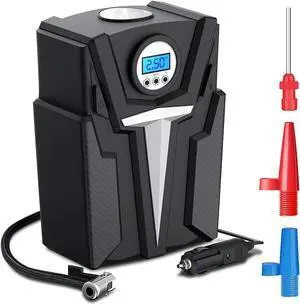 Tire Inflator for Car, Portable air Compressor for car Tires, 12V DC tire Pump with led Light, Digital air Pump for Bicycle and Other Inflatables(Black)