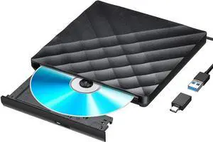 WISDUM  External DVD Drive with USB 3.0 & Type-C Converter External CD DVD Drive Portable CD DVD RW Reader Re-writer Burner for Laptop Desktop PC Compatible with Windows Mac OS Vista Linux System