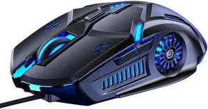 WISDUM Wired USB Mouse Silent 6 Keys Mouse Gaming Mice 3200DPI Optical Gamer Mouse 7colors LED Backlit and Ergonomics Design For Computer Laptop Gaming Mice Office Mouse