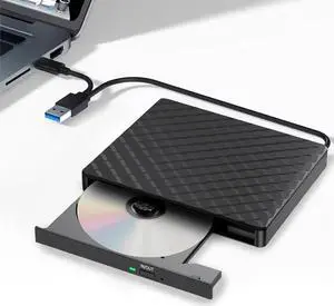 External CD DVD Drive, USB 3.0 and Type-C Portable CD/DVD +/-RW Drive Reader, Optical CD Burner Rewriter Slim DVD Player External Disk Drive for Laptop, Desktop, Mac, Mac OS, Windows, Linux (Black)