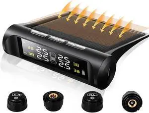 WISDUM TPMS Tire Pressure Monitoring System Solar Power Charging with 4 Advanced External TMPS Sensors, 5 Alarm Modes, Simple Installation and Setup (0-3.5 Bar/ 0-51 PSI)