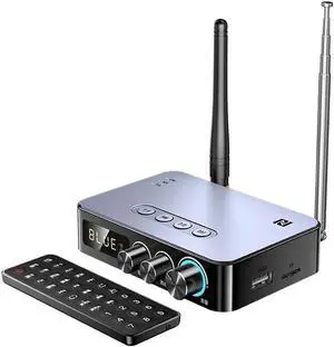 Bluetooth 5.1 Transmitter Receiver for TV, 4-in-1 Wireless Bluetooth Adapter with Optical AUX RCA 6.5 Mic Connection, Low Latency NFC Audio Adapter with FM Radio Simultaneously for Home Party KTV