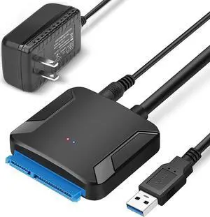 WISDUM  SATA to USB 3.0 Adapter Cable, SATA III Hard Drive Adapter Converter for 3.5/2.5 Inch HDD/SSD with 12V/2A Power Adapter, 17 Inch, External Converter with 12V Power Adapter