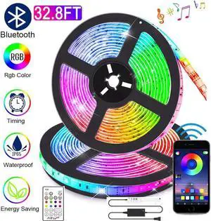Bluetooth LED Strip Lights Music Sync App Control, 32.8FT/10M Flexible Waterproof RGB LED Light Strips for Bedroom with Remote Color Changing Neon Lights 300LED 5050 Tape Lights 12V Room Mood Lighting