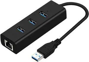 [Upgraded] Network Adapter USB 3.0 to Ethernet RJ45 LAN Gigabit Adapter, 3-Port USB 3.0 Hub with RJ45 10/100/1000M Converter LAN for Ultrabooks, Notebooks, Tablets (COlor: Black)