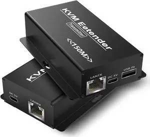 WISDUM 492FT HDMI KVM USB Extender Kit, 1080P HDMI Ethernet Extender Balun Transmitter Receiver Over Cat 5e/6/7 Cable with Loopout Function-USB Keyboard Mouse, 150M lossless Transmission KVM Extender