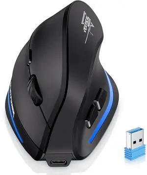 WISDUM Ergonomic Wireless Mouse, Bluetooth Vertical Mouse with LED Light, Control Up to 3 Devices (BT5.0+BT5.0+2.4GHz), Adjustable DPI 2400/1600/1000, Bluetooth Mouse for PC, Laptop, Mac, Windows