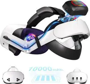 WISDUM 10000mAh Battery Head Strap for Me-ta Quest 3S/3 with Cool RGB and Magnetic Battery Design, for Quest 3/3s Accessories Extra VR Playtime Premium Comfort & Adjustable, Reduce Facial Stress
