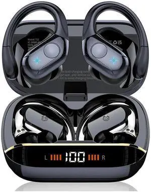 WISDUM  Wireless Earbuds Bluetooth 5.4 Headphones 75H Playtime Stereo Deep Bass Sports Ear Buds with Earhooks, LED Display Bluetooth Earbuds with 4 ENC Mic, IP7 Waterproof Earphone for Workout/Running