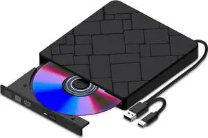External CD DVD Drive for Laptop USB 3.0 Type-C Slim Portable Player CD DVD RW Writer Reader Burner, Low Noise Optical External Disk Drive for Desktop, PC, MacOS, Windows 11/10/8/7/XP/2003/Vista/Linux