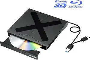 WISDUM External Blu Ray Drive, USB 3.0 and Type-C Blu Ray Burner Portable Blu Ray DVD/CD/BD Player, 3D Optical Bluray DVD Drive Compatible with Windows XP/7/8/10/11 MacOS for Mac-Book Laptop Desktop