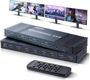 WISDUM 4x4 HDMI Matrix Switch 4K 30Hz, 4 in 4 Out HDMI Switch with Remote Supports HDR, 3D, HDMI 1.4, HDCP 1.4, Downscaler 4K & 1080P, 4 Way HDMI Splitter Switch for Fire TV Stick, X-boX, PS4/5
