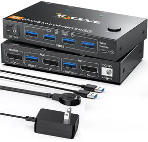 WISDUM 2 Port DP KVM Switch 2 Computer 1 Monitor, DisplayPort USB 3.0 KVM Switch Displayport 2.1 8K@60Hz 4K@144Hz for 2 PC Share One Monitor and Keyboard Mouse, with Wired Remote and Power Adapter WISDUM 2 Port DP KVM Switch 2 Computer 1 Monitor, DisplayPort USB 3.0 KVM Switch Displayport 2.1 8K@60Hz 4K@144Hz for 2 PC Share One Monitor and Keyboard Mouse, with Wired Remote and Power Adapter