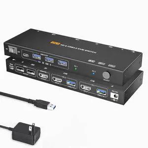 WISDUM 2 Port HDMI KVM Switch 1 Monitors 2 Computers 8K60Hz, with EDID Simulation, USB 3.0 HDMI KVM Switch 2 in 1 Out for 2 Computers Share Dual Monitors and 4 USB Devices with Remote Controller