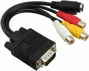 VGA to RCA Cable VGA Male to S-Video 3 RCA Jack Female Composite AV TV Out Adapter Converter Video Cable for TV PC Computer AV Projector (black)