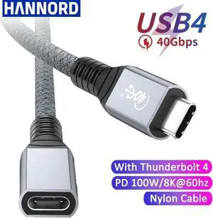 Thunderbolt 4 USB C Extension Cable USB4 Extend 40Gbps Charging Data Cable 8K@60Hz PD 5A/100W Type-C Data Wire for MacBook Pro, 1 ft. / 0.3M