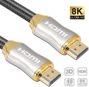 8K HDMI Cable, HDMI 2.1 Cable 8K@60Hz Ultra HD 48Gbps 8K HDR, 3D, 4320P,2160P, 1080P, Ethernet - Zinc Alloy Shell - Audio Return (ARC), UHD TV, Monitor 6.6 ft.
