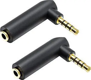 Right Angle 3.5mm, Hannord 90 Degree Audio Adapter Headphone Jack TRRS 1/8" Male to Female Connector for Laptop, Xbox Controler, Smartphone, Roku Remote (2-Pack)