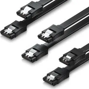 WISDUM SATA Cable III, 3 Pack SATA Cable III 6Gbps Straight HDD SDD Data Cable with Locking Latch 15.75 Inch Compatible for SATA HDD, SSD, CD Driver, CD Writer - Black