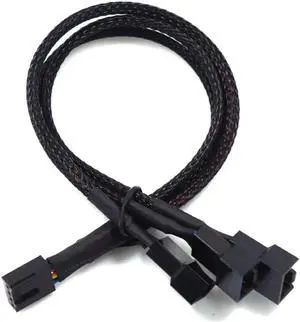 PWM Fan Splitter Adapter Cable Sleeved Braided Y Splitter Computer PC 4 Pin Fan Extension Power Cable 1 to 3 Converter 10.6 inches 1-Pack