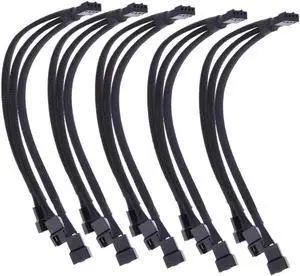 PWM Fan Splitter Adapter Cable Sleeved Braided Y Splitter Computer PC 4 Pin Fan Extension Power Cable 1 to 3 Converter 10.6 inches  5-Pack