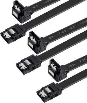 WISDUM SATA Cable III, 3 Pack SATA Cable III 6Gbps 90 Degree Right Angle with Locking Latch 18 Inch for SATA HDD, SSD, CD Driver, CD Writer -  Black