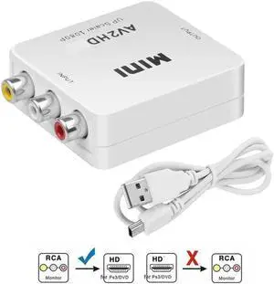 RCA to HDMI Converter,  1080P AV to HDMI RCA Composite CVBS Video Audio Converter Adapter Supporting PAL/NTSC for Xbox/PS2/Wii/SNES/N64/VHS/VCR/DVD (White)