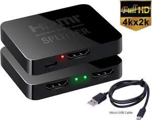 HDMI Splitter 1 in 2 Out, 4K HDMI Splitter for Dual Monitors Duplicate/Mirror Only, 1x2 HDMI Splitter 1 to 2 Amplifier for Full HD 1080P 3D with HDMI Cable for Xbox PS4 PS3 Blu-Ray Player TV HDTV