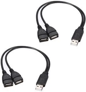 WISDUM USB 2.0 A Male to 2 Dual USB Female Jack Y Splitter Hub Power Cord Extension Adapter Cable for PC Laptop TV 2.5" Mobile Hard Disk 0.5ft-2 pieces