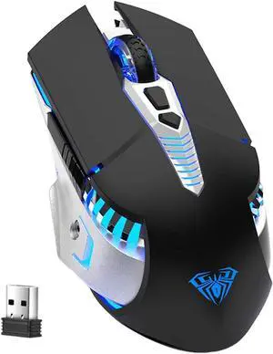 Rechargeable Bluetooth Wireless Mouse with Side Button, 3 Modes (BT5.0, BT3.0 and 2.4G),7 Color LED Lights, Ergonomic Gaming Mice for PC Computer Laptop Mac Tablet(Black - Sound)