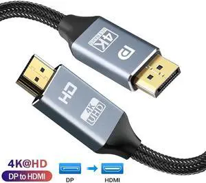 WISDUM DisplayPort to HDMI Cable,  [High Speed 4K 30Hz UHD, 2K 60Hz, 1080P 120Hz] Uni-Directional Nylon Braided Gold-Plated DP to HDMI Male Connector - 3.3Feet
