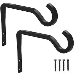 6 inch Wall Hook Hanging Plant Bracket, Decorative Straight Plant Hanger for Bird Feeders, Planters, Lanterns, Wind Chimes, Indoor Outdoor 2 Pack, Black