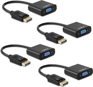 WISDUM Display Port to VGA Adapter,4 Pack Gold-Plated DisplayPort DP to VGA Converter (Male to Female) for Computer, Desktop, Laptop, PC, Monitor, Projector, HDTV