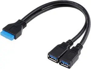 2 Ports USB 3.0 Female to Motherboard 20pin Header Cable for Front Panel USB 3.0 Motherboard Adapter Cable 20 Pin Header Convert to Two Female A Type Lead for DIY Gaming PC 30cm