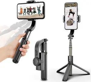 WISDUM Foldable Handheld Phone Gimbal Stabilizer with Extendable Bluetooth Selfie Stick and Tripod, Eliminate Shake to Keep Video Smooth, for Smartphones Vlog Youtuber Live Video TikTok (Black)