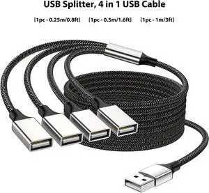 WISDUM  USB Splitter USB 1 Male to 4 Female USB Hub Extension Cable, USB Splitter Adapter for Mac Macbook,Car,Xbox One Series X/S,Flash Drive,HDD,Laptop  0.8Feet