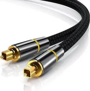 Digital Optical Audio Cable Toslink Cable -[24K Gold-Plated, Ultra-Durable]  Nylon Braided Fiber Optic Male to Male Cord for Home Theater, Sound Bar, TV, PS4, Xbox, Playstation & More - 6.6ft