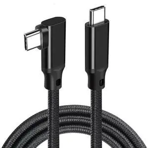 WISDUM Type-C VR Link Cable [5A 100W] USB-C to USB-C 90 Degree Type-C Nylon Braided Cable for Meta Quest 3S / 3/2 / Pro, Pico 4 Ultra / 4 and PC VR Headset Gaming Black
