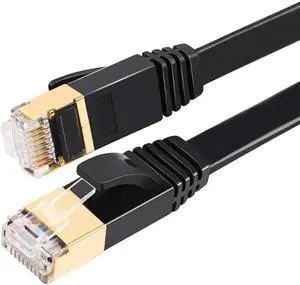 Cat 7 Flat Ethernet Cable 10 Gigabit Computer Network Cord for Xbox PS4 Modem Router Networking Switch (Black, 15M/50ft.)
