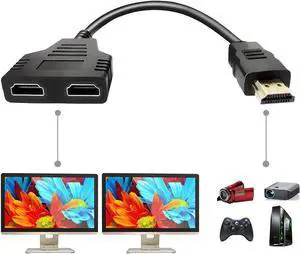 HDMI Splitter Adapter Cable - 1080P HD HDMI Splitter 1 in 2 Out HDMI Male to Dual HDMI Female Adapter Cable 1 to 2 Way for HDMI HD, LED, LCD, TV, HDTV