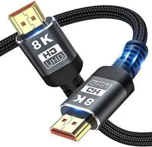 Ultra High Speed 8K 60Hz HDMI Cable 3.3FT/1M,  48Gbps HDMI Braided Cable-4K@120Hz 7680P,DTS:X,HDCP 2.2 & 2.3, HDR 10,eARC,Dynamic HDR,Compatible for Laptop, Monitor, Roku/Fire TV