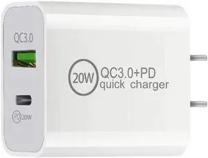 20W USB C Fast Charger, Dual Port PD Power Delivery + QC3.0 Quick Charger Wall Charger Block Plug for iPhone 13/12/11 /Pro Max, XS/XR/X, 8/7/6, iPad Pro, AirPods Pro, Samsung Galaxy, Pixel
