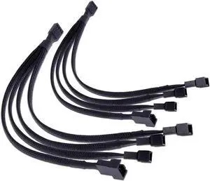 PWM Fan Splitter 4 pin Adapter Cable Sleeved Braided Y Splitter for Desktop Computer CPU Fan Splitter PC 4 Pin Fan Extension Power Cable 1 to 4 Converter 10 inches- 2 Pack